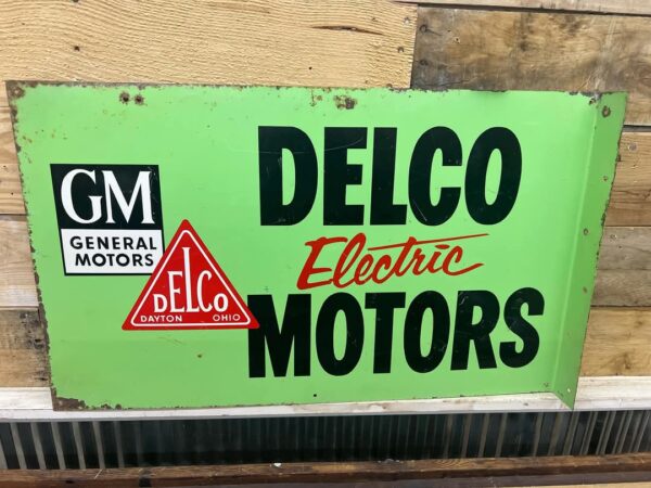 Delco Electric Motors w/Both Logos Metal Flange Sign