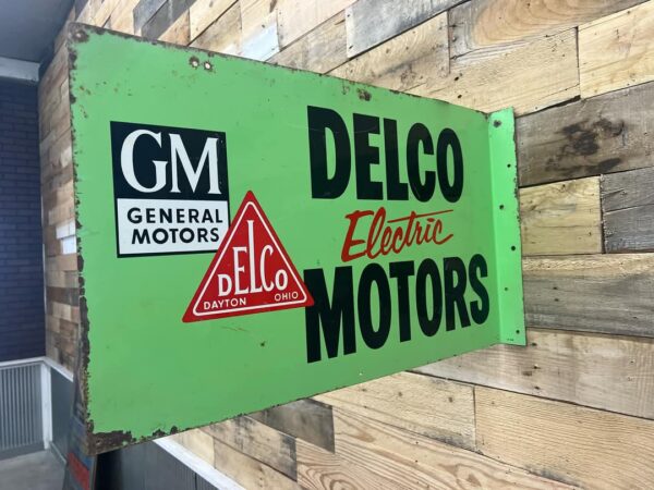 Delco Electric Motors w/Both Logos Metal Flange Sign - Image 4